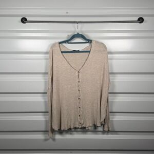 Out From Under Waffle Knit Button Front Thermal Top Oatmeal Beige Small